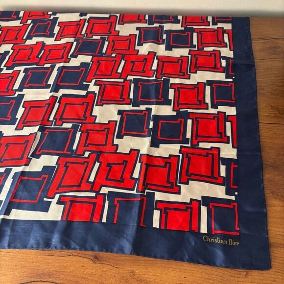 VTG Christian Dior Red White & Blue Silk Scarf Made in Italy - Picture 2 of 10